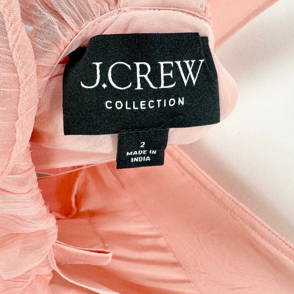 J.Crew Collection Ruffle Trim Midi Dress Crinkle Cupro Blushed Peach US 2 NWT - Picture 6 of 14